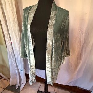 a new day OSFM Velvet/Sheer Teal Leaf Patterned Kimono NWT Rayon/Nylon Blend 🪷